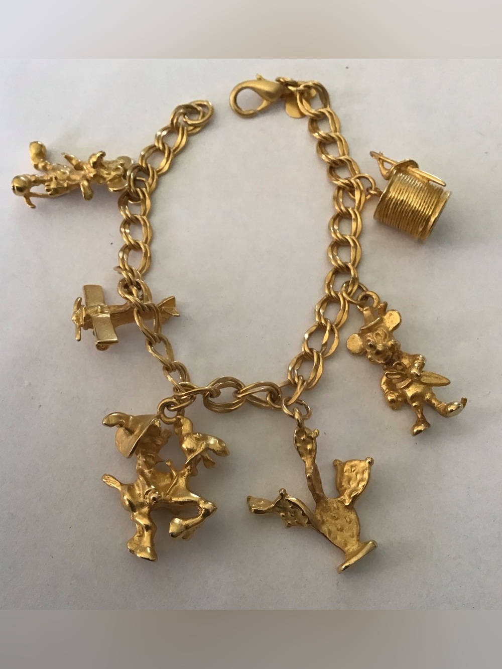 Vintage Disney Mickey Mouse Gold Tone Charm Bracelet